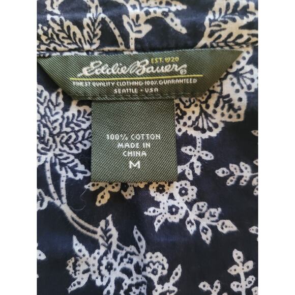 Eddie Bauer Women Blouse Blk/Wht Floral Long Sleeve Button Up Sz M - Picture 5 of 5